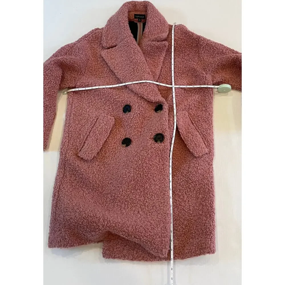 Topshop Pink Wool Blend Alicia Boucle Slouch Coat, Oversized, PeaCoat, Size S - Picture 13 of 15